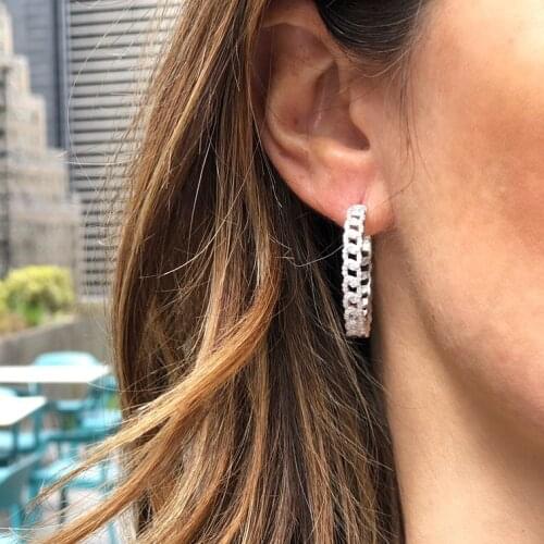 BIG circle geometric designer unique cuban link chain shape pave cz chain big luxury women hophop earring fashion