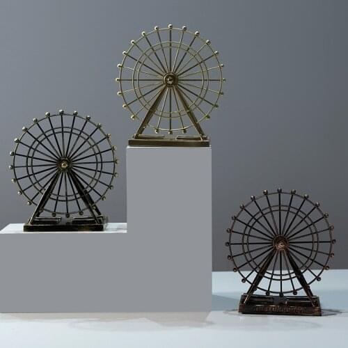 European Retro Wrought Iron Ferris Wheel Model Ornaments Desktop Metal Figurines Crafts Home Living Room Decoration Accessories
