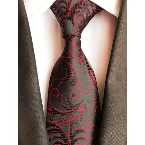 Men Paisley Necktie Black with Red Floral Pattern Ties Wholesale