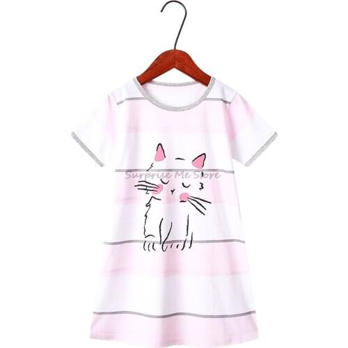 Kids Pajama Dress Cartoon Animal Cat Toddler Girls Nightgown Cotton Baby Girls Clothing Dress Casual Children Clothes Nightdress