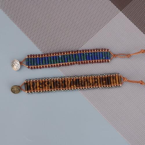 New Fashionable Cuff Bracelet Tube Shape Tiger Eye & Lapis Lazu - Emperor Stone Semi Precious Stone Women Handmade Bracelets
