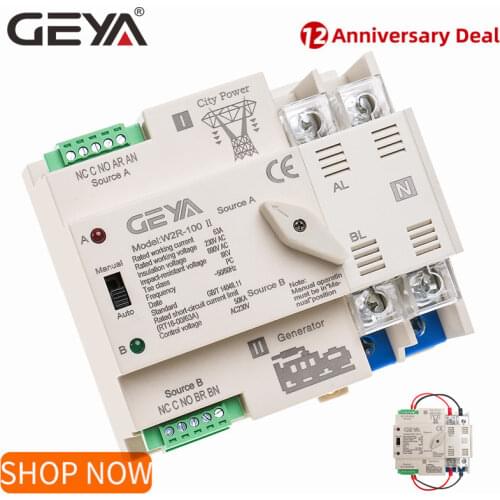NEW GEYA W2R ATS 2Phase Automatic Transfer Switch Uninterrupted Power Controller Selector Switches 63A 100A 110V 220V Wire Gift