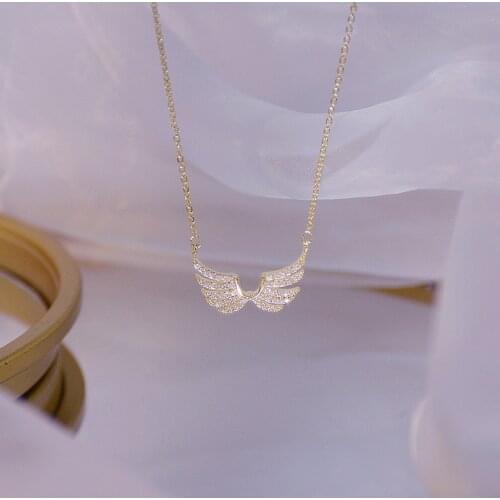 Gold Exquisite simplicity Angel Wings Necklace Charm Short Design Clavicle Zircon Women Kolye Birthday Gift Pendant