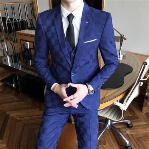 Jacket+Vest+Pants) Male wedding dress solid color Slim 3 piece set fashion business casual suit banquet dress Men clothing 3XL