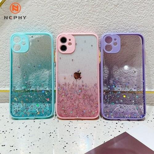 Clear Glitter Phone Case For iPhone 12 Pro 11 Pro Max XS XR X 6 6s 7 8 Plus 12 Mini SE 2020 Cute Gradient Rainbow Sequins Cover