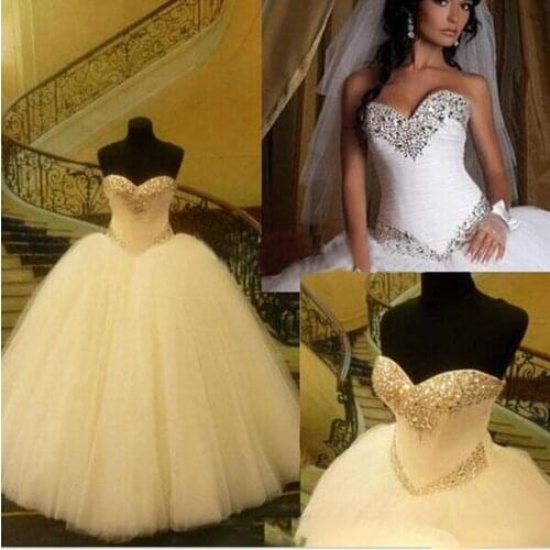 Real Image Ball Gown Wedding Dresses Beaded Sequins Sweetheart Vestidos De Fiesta Long Puffy Bride Gowns