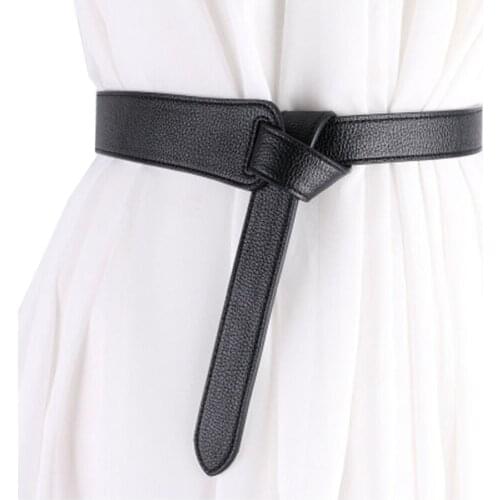 Women Belt Waistband Shirt Dress Fashion Decorations Party Solid Color Leisure Knotted Waistband Black Pu Leather Accessories