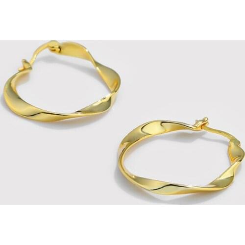 30MM 18K Gold 100% REAL.925 Sterling silver Ear-Bone big Twist Wave Circle Piercing Hoop huggie ear Earring Charms C-E1560