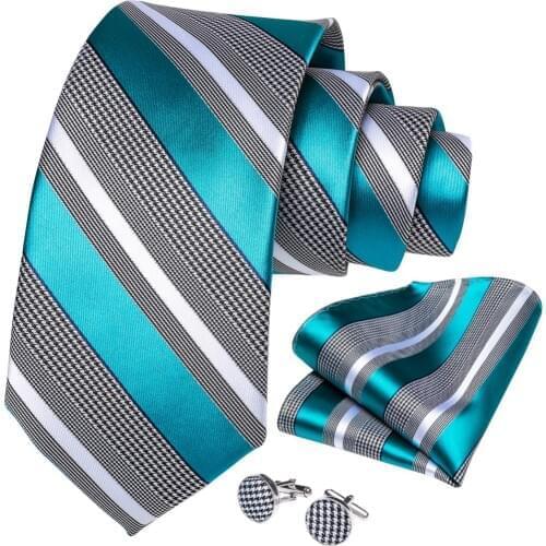 Silk Men Tie Blue White Striped Wedding Tie for Men Necktie Handky cufflink Set DiBanGu Designer Party Business Fashion SJT-7339