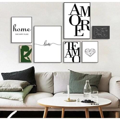 Nordic Quote Words Poster Black and White Canvas Painting Love Amore Minimalist Wall Art Pictures for Living Room Home Decor