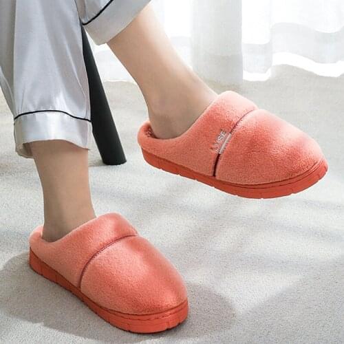 CINESSD Cotton Slippers Women Men Winter Indoor Warm Flat Slippers Plush Comfortable Womens Home Slippers Plus Size 36-44