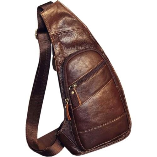 Mens Vintage Leather Sling Chest Bag Cross Body Messenger Shoulder Packet Motorcycle for Travel Riding Hiking Pouch