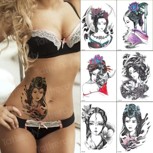 Temporary tattoo sticker geisha wholesale 6pcs/lot stickers bikini tattoo for girls woman temporary fashion tattoos waterproof