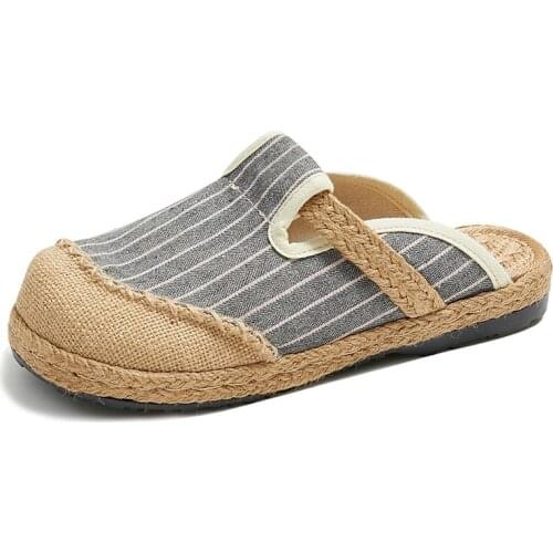 YourSeason Ladies Striped Cotton Hemp Slippers 2021 New Outside Slides Flat With Casual Concise Women Summer Shoes