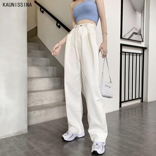 Woman Jeans High Waisted Elegant Jeans Womens Straight Loose White Wide-Leg Pants Streetwear Baggy Jeans Toursers Ins Pants