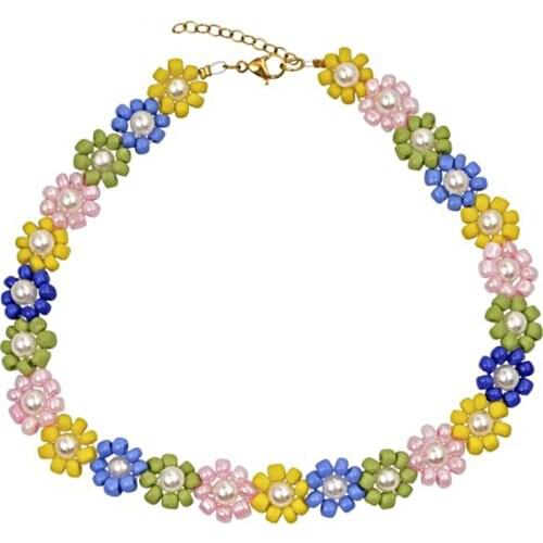 Multicolor Beads Summer Choker Delicated Beaded Handmade Chain Necklace Stainless Steel Lobster Clasp Choker/Bracelet for Women