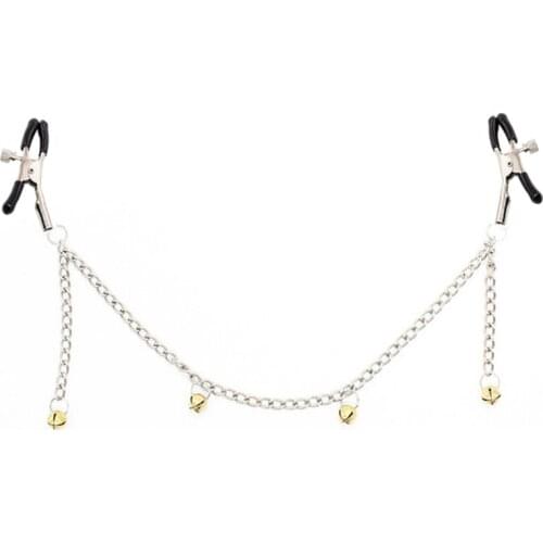 1 Pair Adult Game Adjustable Breast Clamps Link Chain And Colourful Bells Metal Long Chain Nipple Clamps Sex Toys Nipple Clips