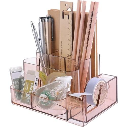 1 Pcs Desk Transparent Storage Rack Office Shelves Desktop Pen Holder Supplies Storage Box Division Stationery Organizing Box