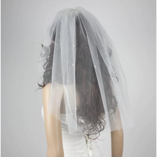 1 tier short Bridal Veil sticky beads White Ivory Wedding veil-comb