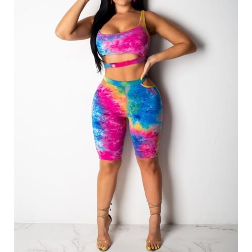2PCs Womens Casual Cut Out Crop Top Shorts Pants Outfit Sexy Clubwear Beachwear Ladies Summer Colorful Sexy Clothing Set 2019