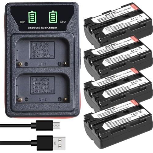 2200mAh NP-FM500H NP FM500H Battery + Battery Charger with USB and Type C port for Sony NP-F550 NP-FM50, A200, A200K, A200W