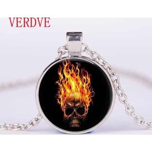 3/Color Ghost Rider Glass Pendant Necklace Personality Flame Skull Pendnat Vintage Art Photo Necklace Jewelry Wholesale