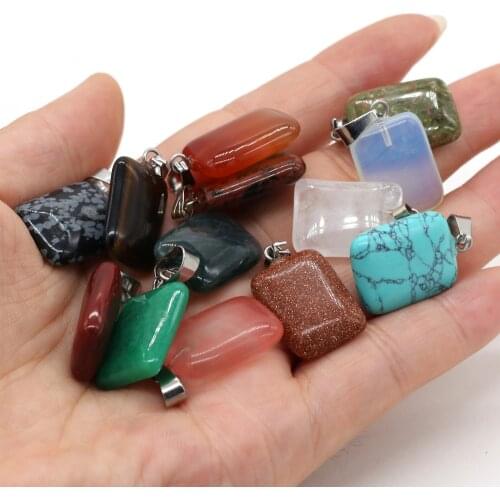 2Pcs Natural Stone Pendant Rectangle India Agates Rainbow Crystal for Jewelry Making DIY Reiki Heal Necklace Gift 15x25mm