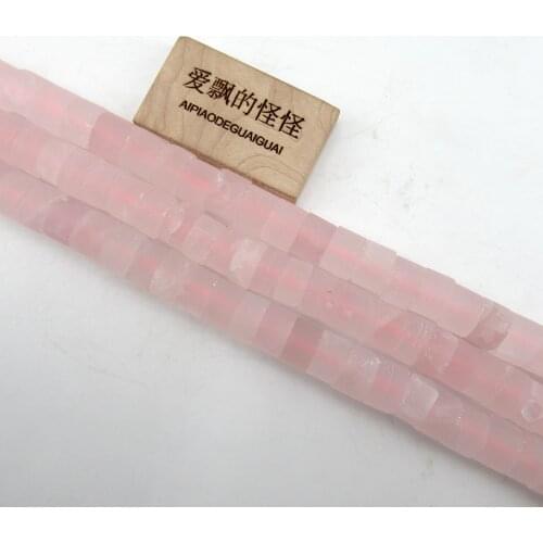 APDGG Natural Frosted Pink Rose Quartz Cylinder Rondelle Rough Loose Beads 15.5" Jewelry Making DIY