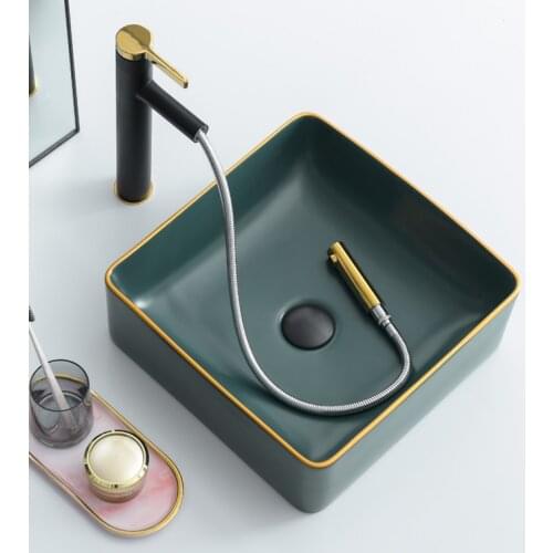 Home Square Above Counter Wash Basin Green Phnom Penh Hotel Commercial Hand Sinks Creative Art Basin Countertop Portable Sink