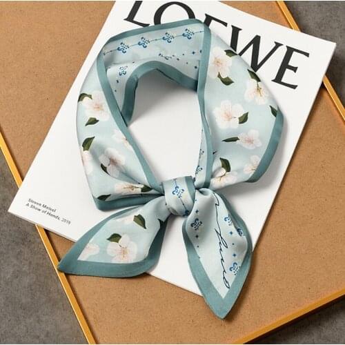 Elegant Flower Dots Print Silk Long Scarf Women Luxury Hairband Narrow Scarves Small Neckerchief Summer Headband Ribbons Female
