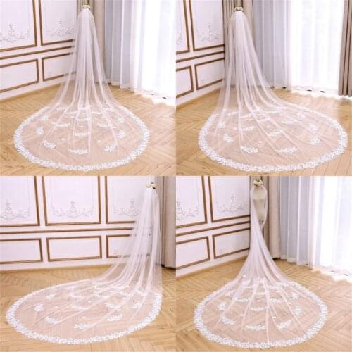 Romantic Flower Lace Wedding Veil Leaf Lace Veil Cathedral Chapel Veil 1 tier 118" Ivory/White Wedding Veil Floral Bridal Veil C