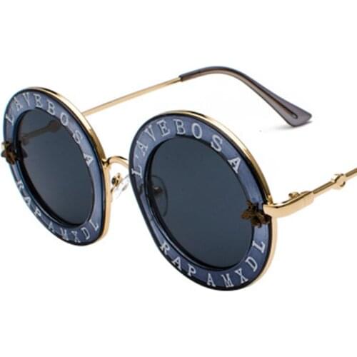 Gradient Retro Alphabet Metal Round Glasses Men Women Thick Frame Sunglasses Bee