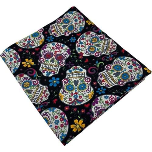 Good 140cm Wide Black Skull Fabric 100% Cotton Fabric Blue Flower Skull Head Print Patchwork Sewing Material Diy Clothing Dress
