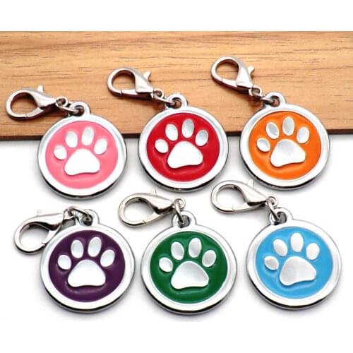 Wholesale 100Pcs Paw Dog ID Tag Personalised Custom Engraved Name Pet Tags Name Plate Dog Tag Puppy Cat Charm Collar Accessories