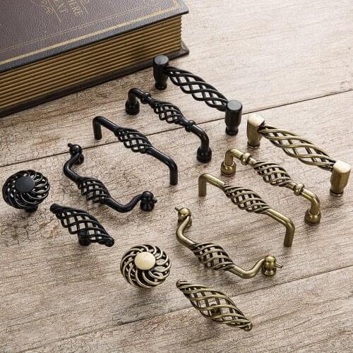JD Vintage Antique Bronze Cabinet Handles Hollow Out Birdcage Handles Drawer Knobs Wardrobe Door Pullers Furniture Handle