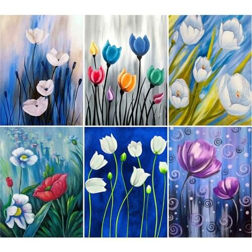 KAMY YI Flowers Tulips Oil Painting Style Diamond Painting Cross Stitch 5D Diy Full Diamond Embroidered Mosaic Home Decoration