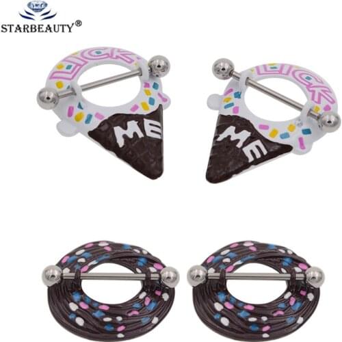New Cute Ice Cream Shape Nipple Bar Stainless Steel Nipple Piercing Rings 14G Pierced Nipple Ring
