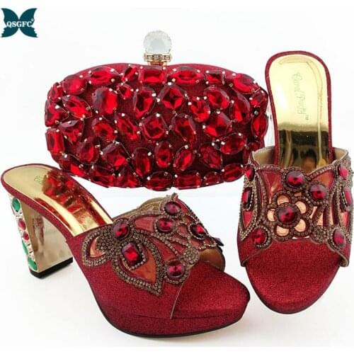 New Arrival Italian design Ladies Shoes with Bag Set for Party In Women Nigerian High Heel Shoe and Bag Set in Red Color