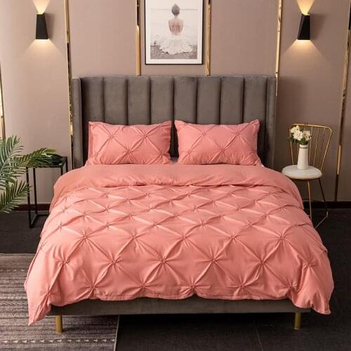 40Luxury Pinch Pleat Bedding Set Cotton Queen King Size Duvet Cover Set Pillowcases Bedroom Comforter Bedding Sets