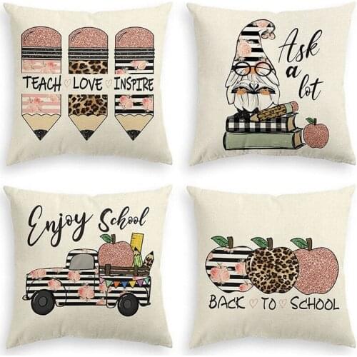 LUDA Back To School Pencil Book Gnome Truck Apple Throw Pillow Covers, 18X18 Pillows Cushion Case For Sofa Couch Set Of 4