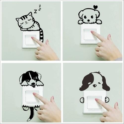 DIY Funny Cute Sleeping Cat Dog Switch Stickers Wall Stickers Decal Home Decoration Bedroom Living Room Parlor Decoration