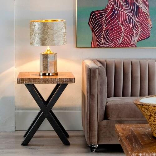 NATURAL coffee table-black METAL/wood 50X50X60 CM