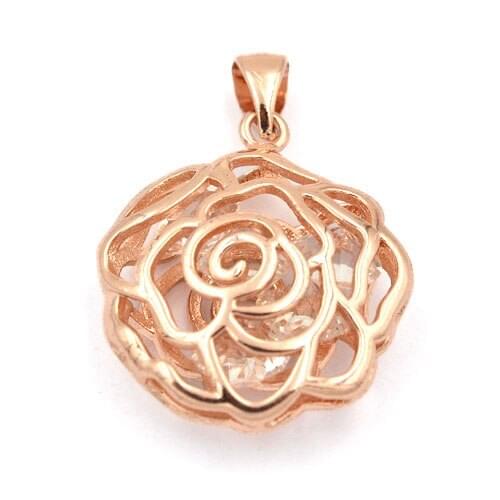 SUNNERLEES Fashion Jewelry Women Girls Cubic Zirconia Flower Rose Gold Color Pendant Necklace Optional Chain P60 R