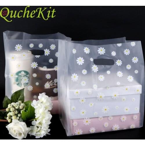 50pcs Lovely Floral Plastic Gift Bags Thicken Carry Bag Shopping Bag Christmas Baby Shower Party Favor Bag Cake Wrapping Pouches