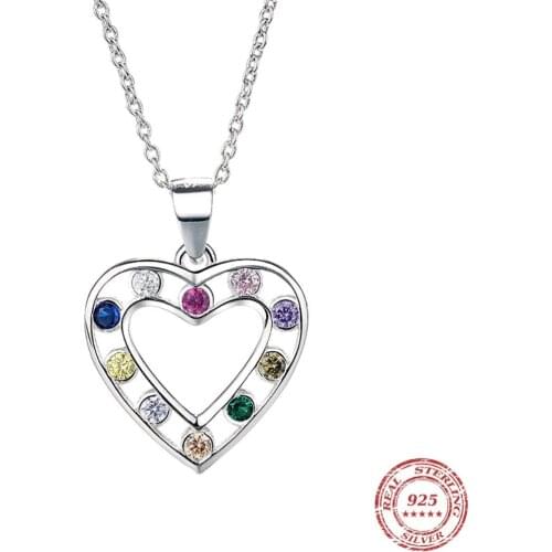 Valentine Day Gift 925 Sterling Silver Heart Pendant Necklace for women Girlfriend Silver Crystal Zircon necklace fine Jewelry