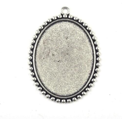 Antique Silver Cabochon Setting Pendant Trays Blanks Bezel Inner 35*45mm Women Jewelry Findings Accessories Wholesale