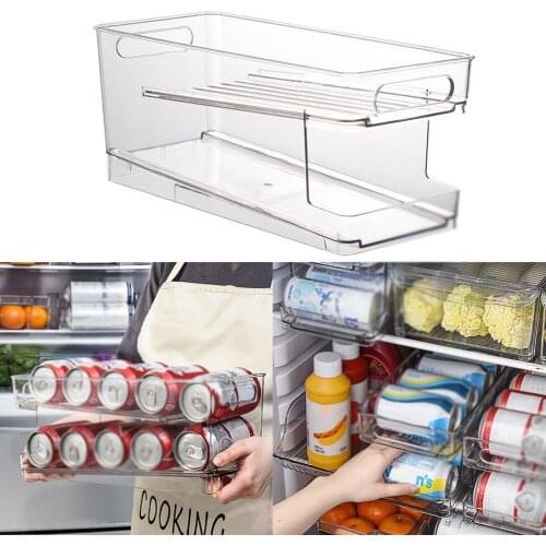 Transparent Double-layer Self-rolling Drink Storage Rack Refrigerator Storage Box Beer Soda Can Kitchen Rack Transparent Box