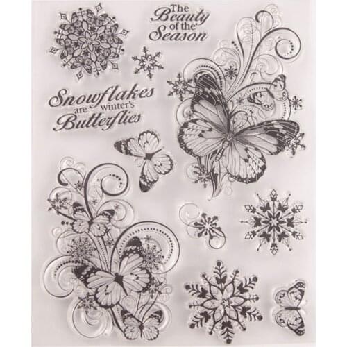 Butterfly Snowflake Transparent Clear Silicone Stamp Seal DIY Scrapbook Rubber Stamping Coloring Embossing Diary Decor Reusable