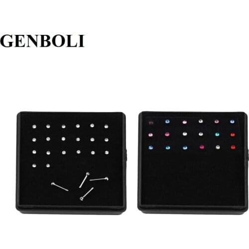 24pcs/pack Stainless Steel Rhinestone Nose Piercing Stud Straight Pins Bars Fashion Body Jewelry#2