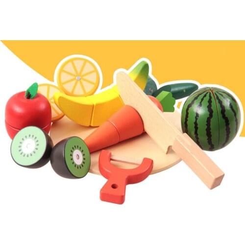 Pretend Play Kitchen Toys Cutting Fruits And Vegetables Wooden Toys Children Educational Learning Cognize Fruits Help Parents